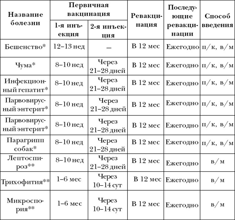 Прививки алабаям по возрасту: таблица