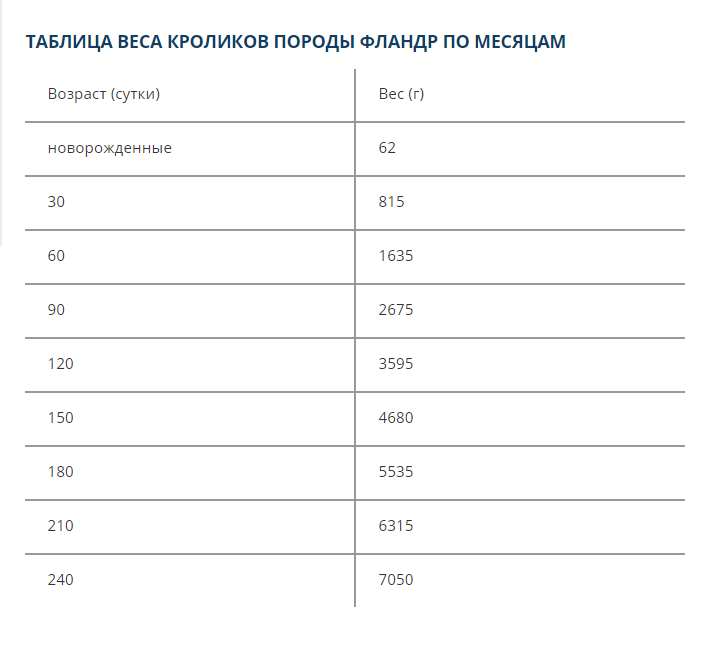 Вес кроликов породы фландр